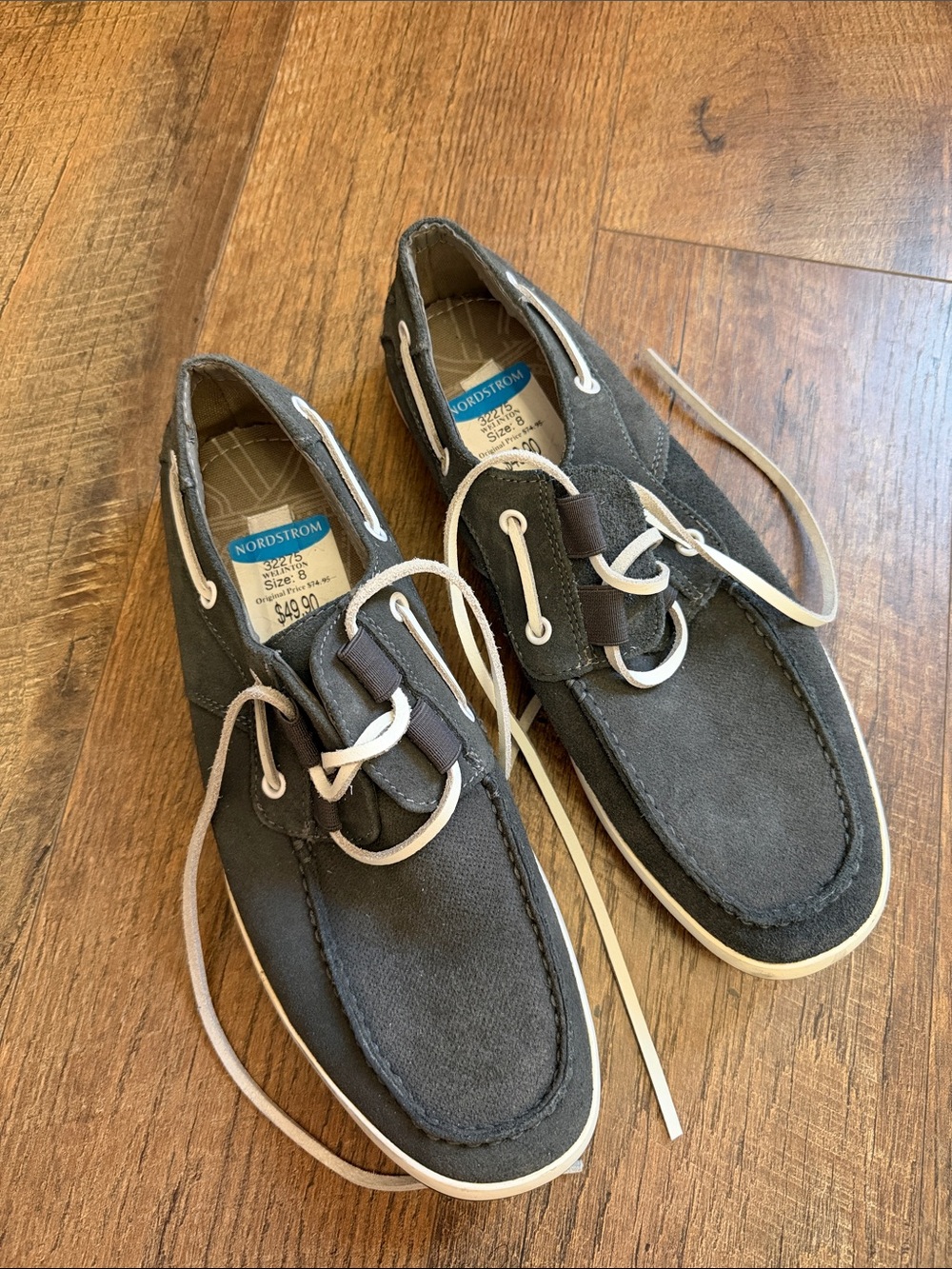 Steve Madden Men's Charcoal Suede Boat Shoes with White Laces